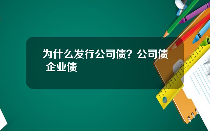 为什么发行公司债？公司债 企业债